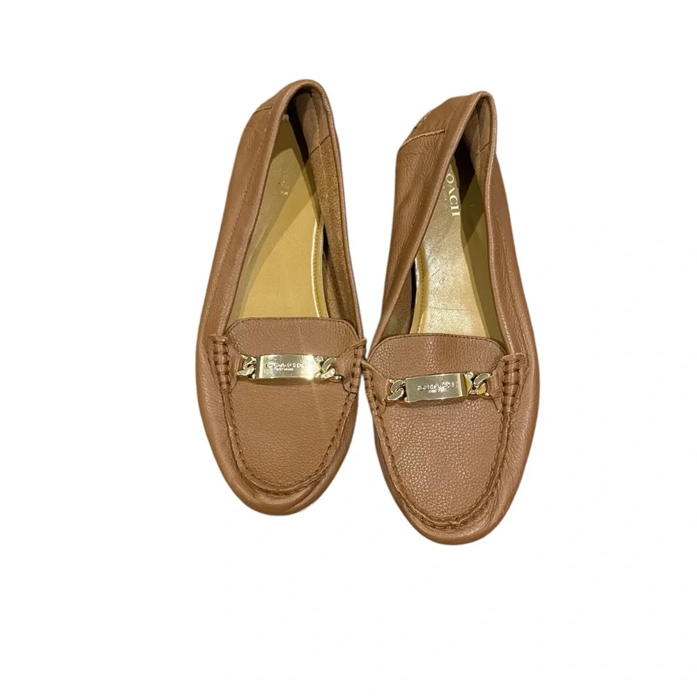 Coach Tan Leather Loafers with Gold Detail - Picture 1 of 6